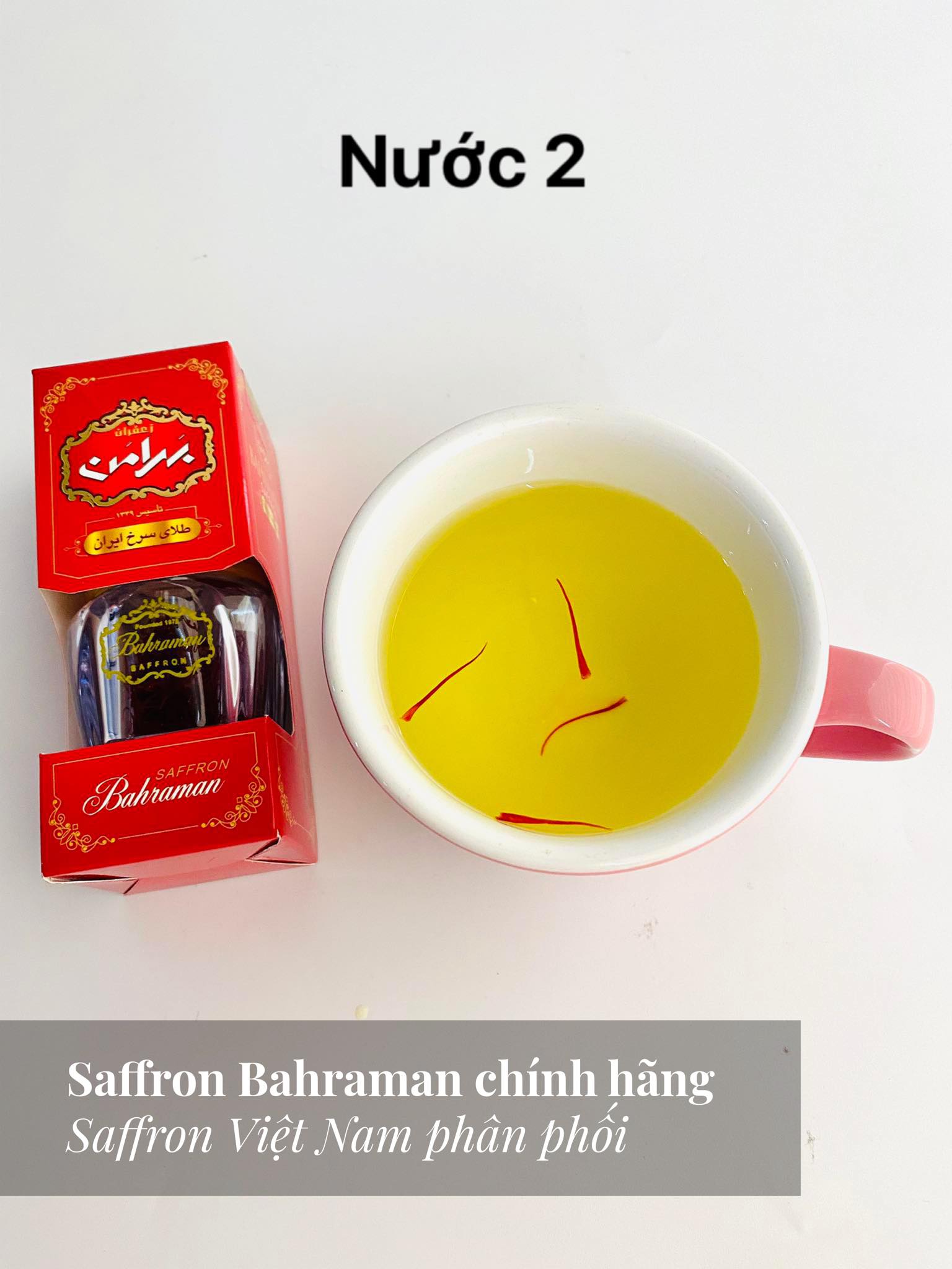 Saffron Bahraman chính hãng khi pha ra nước có màu vàng óng, pha 3 lần nước vẫn đẹp 