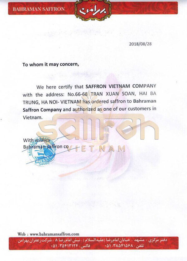 Saffron Bahraman kí hợp đồng với Saffron VIETNAM